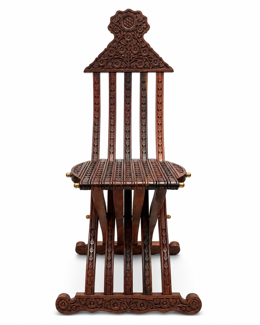 Hand Carved Wooden Folding Chair | Walnut & Resin