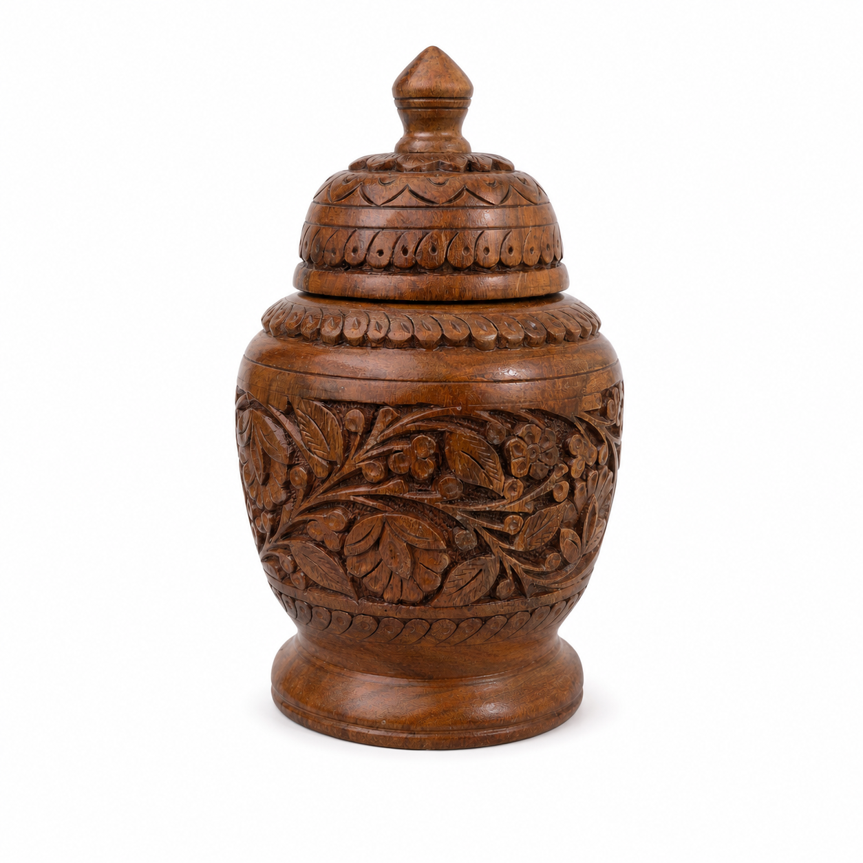 Hand-Carved Wooden Decorative Jar with Lid