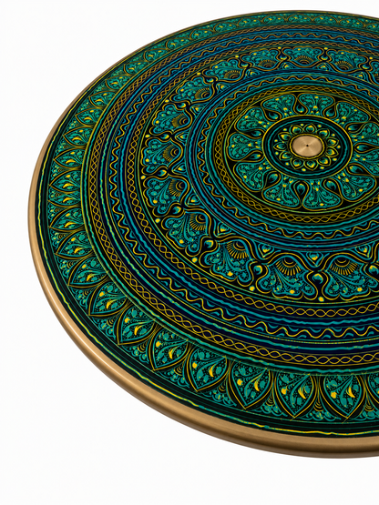 Hand-Painted Turquoise Wooden Side Table | Walnut & Resin