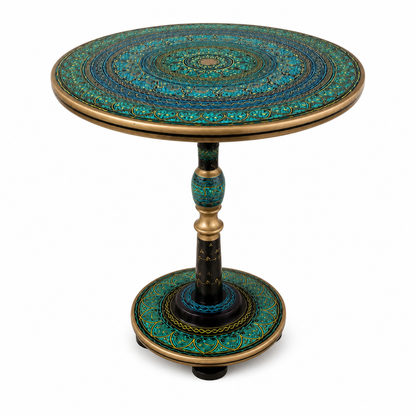 Hand-Painted Turquoise Wooden Side Table | Walnut & Resin
